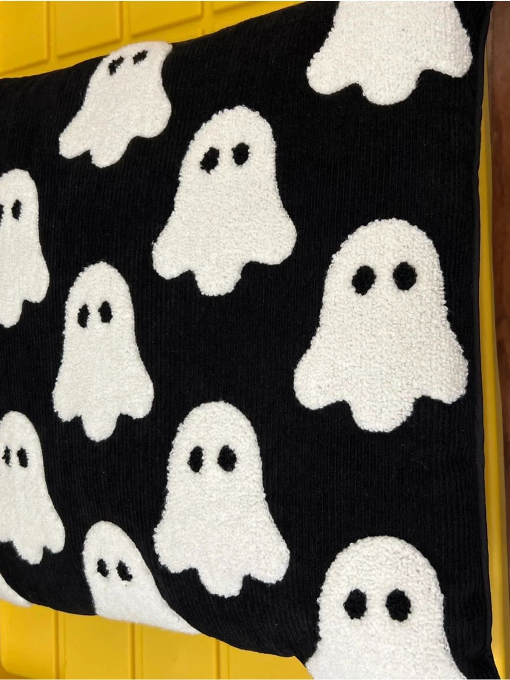Spooky Hollow Halloween Ghost Pillow Corduroy Black & White Ghosts 18